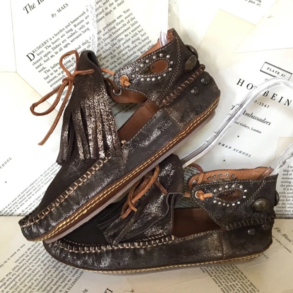 Free People Moccasin Brushed Metallic Studded36/6 - Picture 2 of 6